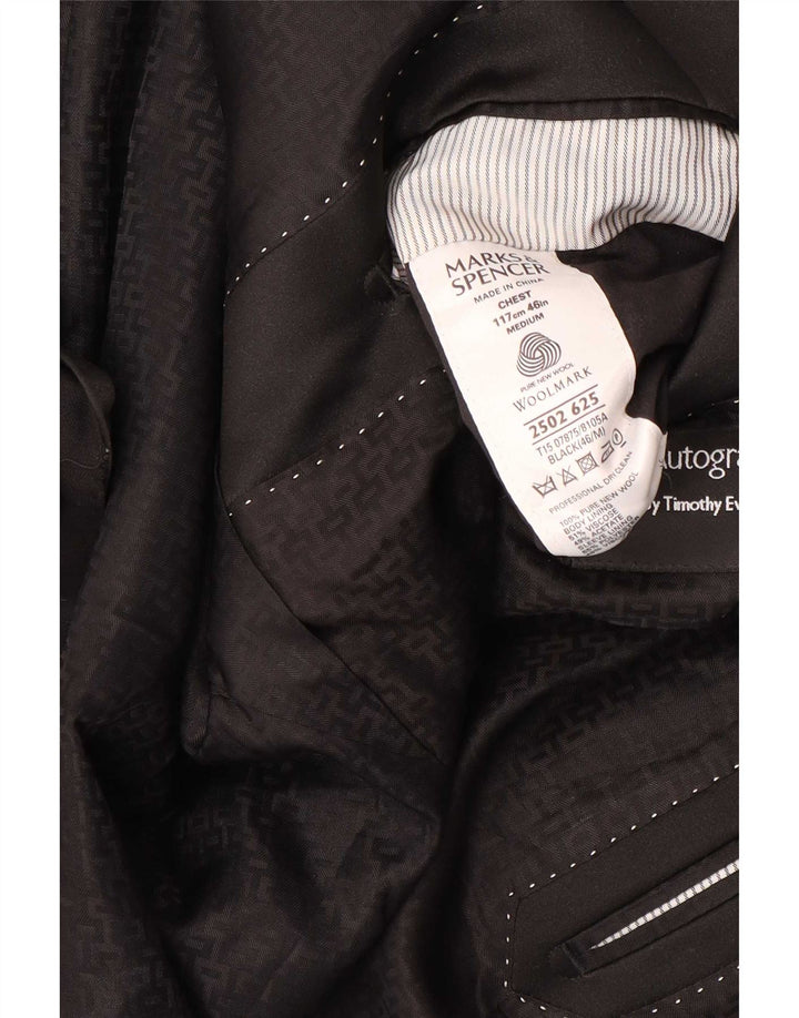 Marks & Spencer Mens 1 Button Blazer Jacket UK 46 XL Black New Wool