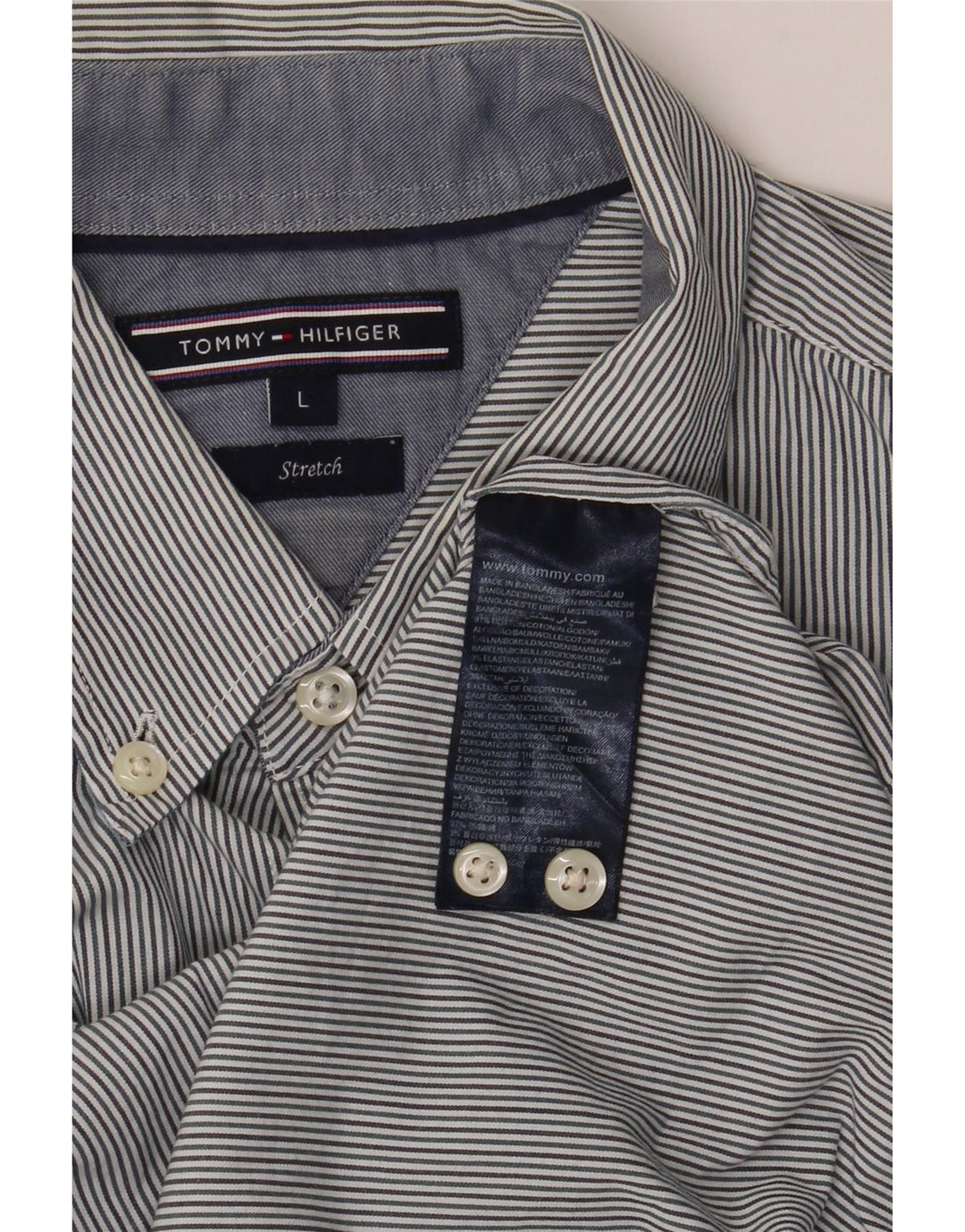 TOMMY HILFIGER Mens Shirt Large Blue Pinstripe Cotton