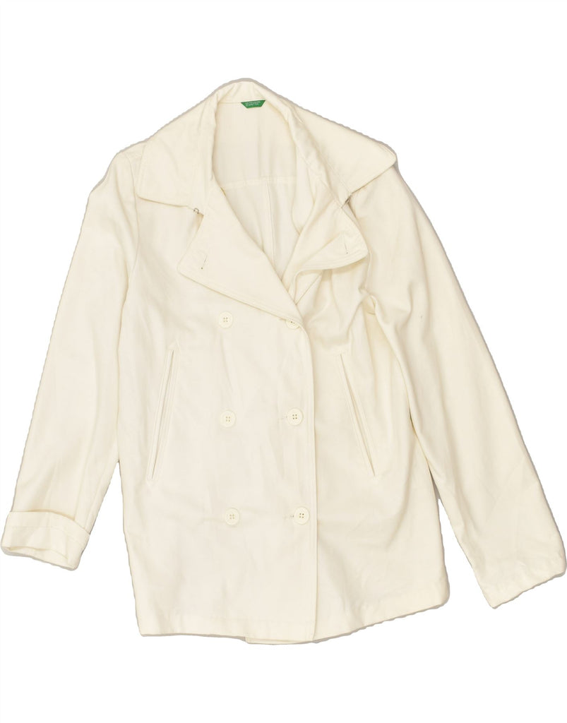 BENETTON Womens Pea Coat UK 14 Medium Off White Cotton | Vintage Benetton | Thrift | Second-Hand Benetton | Used Clothing | Messina Hembry 