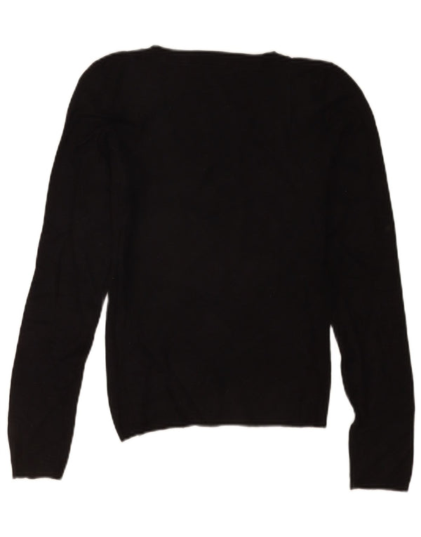 Zara Womens V-Neck Jumper Sweater UK 8 Small Black Rayon