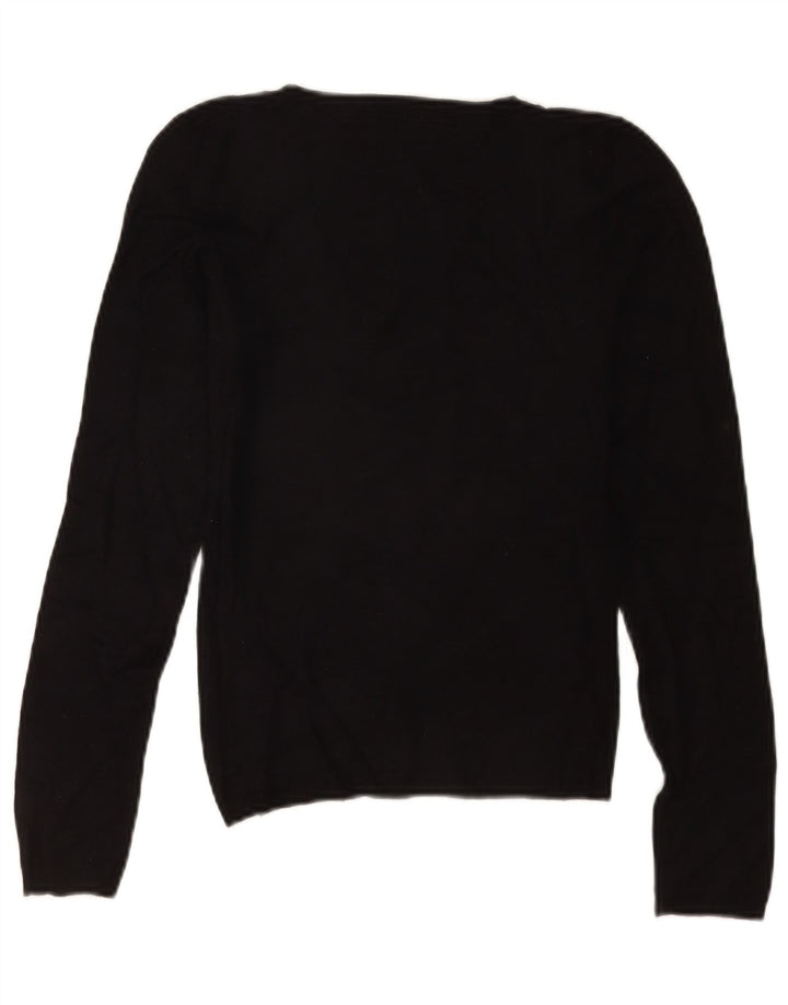 Zara Womens V-Neck Jumper Sweater UK 8 Small Black Rayon