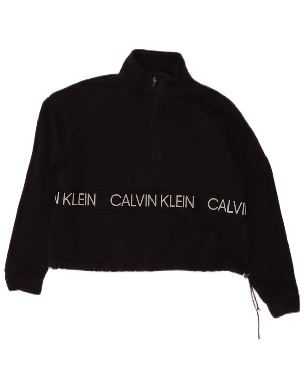 Calvin Klein Womens Crop Graphic Loose Fit Sweatshirt Jumper UK 6 XS Black