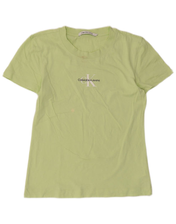 Calvin Klein Jeans Womens Graphic T-Shirt Top UK 12 Medium Green Cotton
