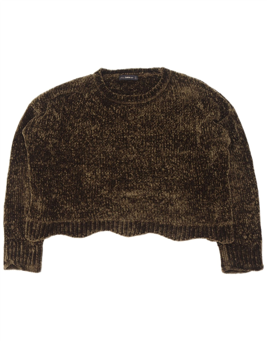 Zara Womens Crop Oversized Crew Neck Jumper Sweater UK 14 Medium Green