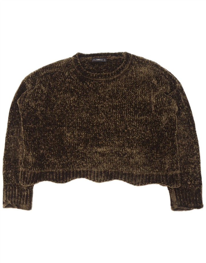 Zara Womens Crop Oversized Crew Neck Jumper Sweater UK 14 Medium Green