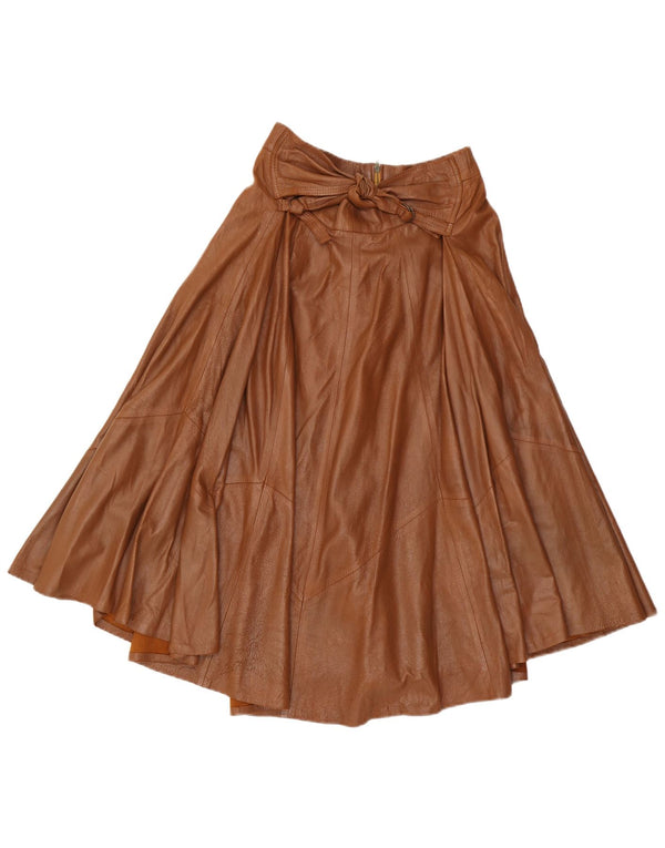 Vintage Womens Leather High Waist Flared Skirt W26 Small Brown