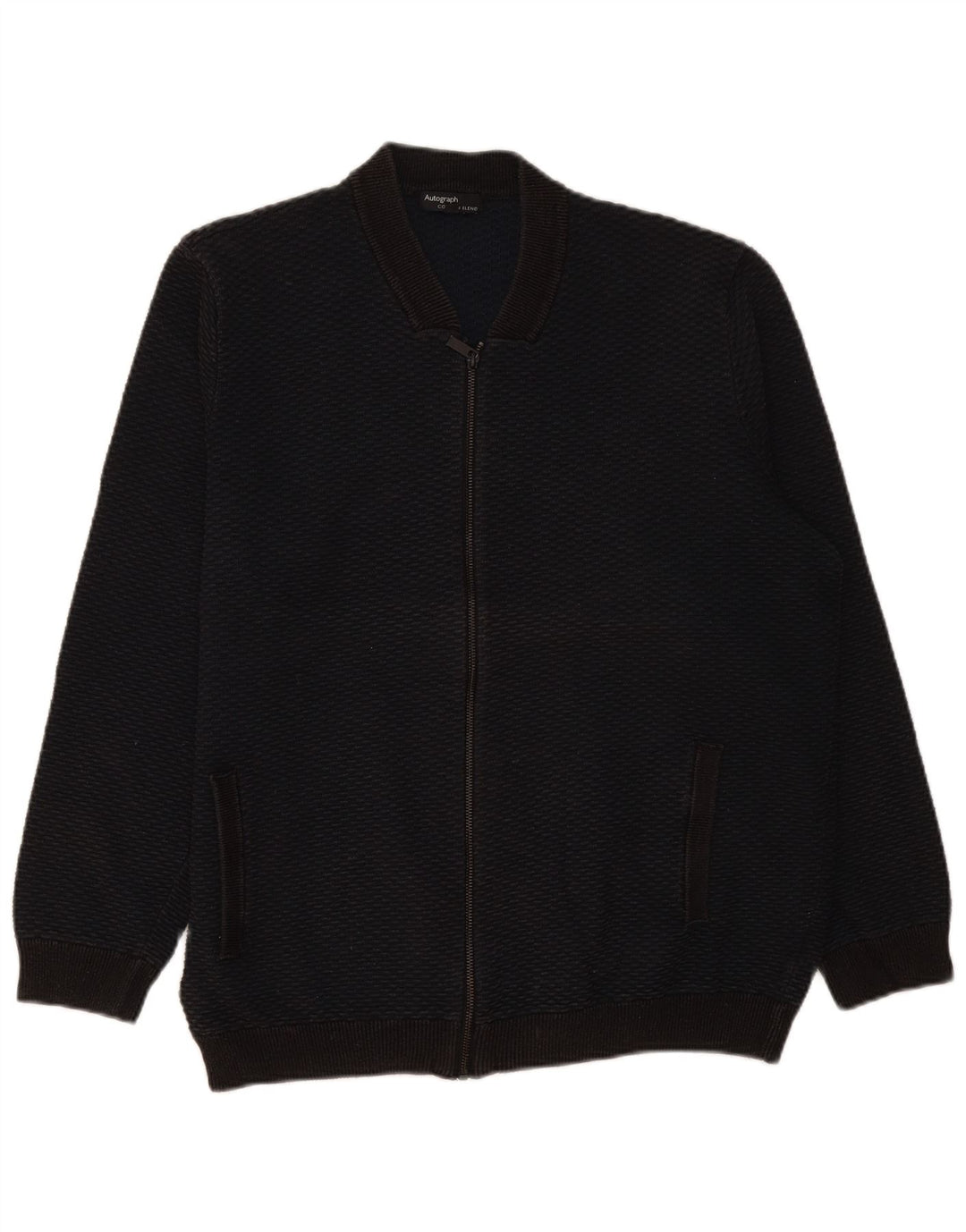 Marks & Spencer Mens Full Zip Cardigan Sweater 2XL Black Cotton