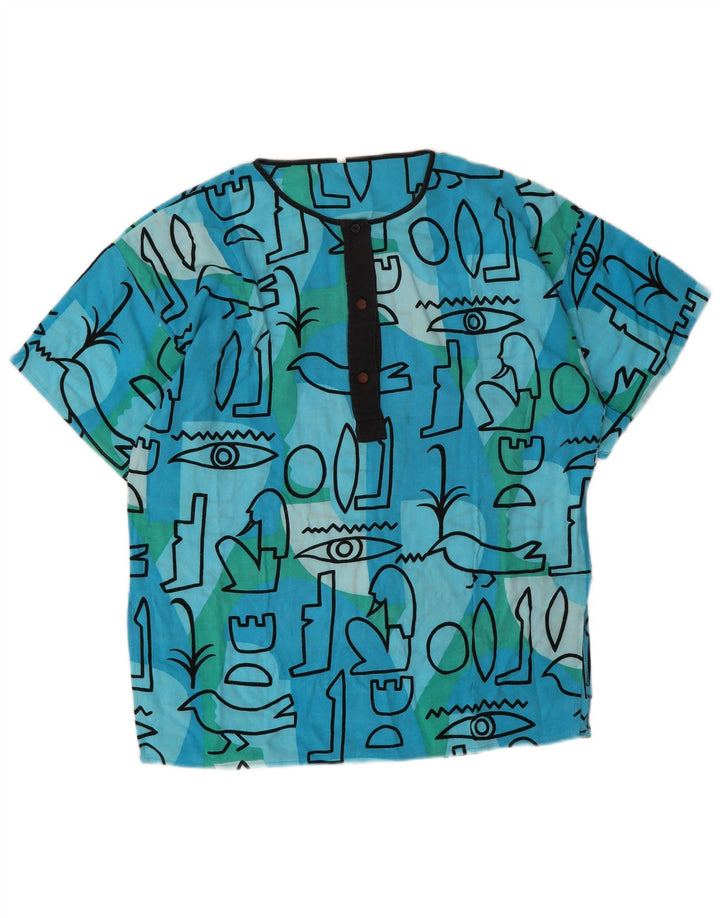 Vintage Womens Blouse Top EU 44 XL Blue Geometric