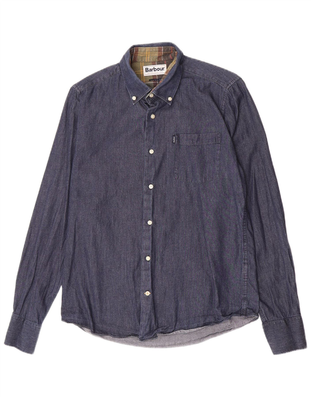 Barbour Mens Tailored Fit Denim Shirt Small Navy Blue Cotton