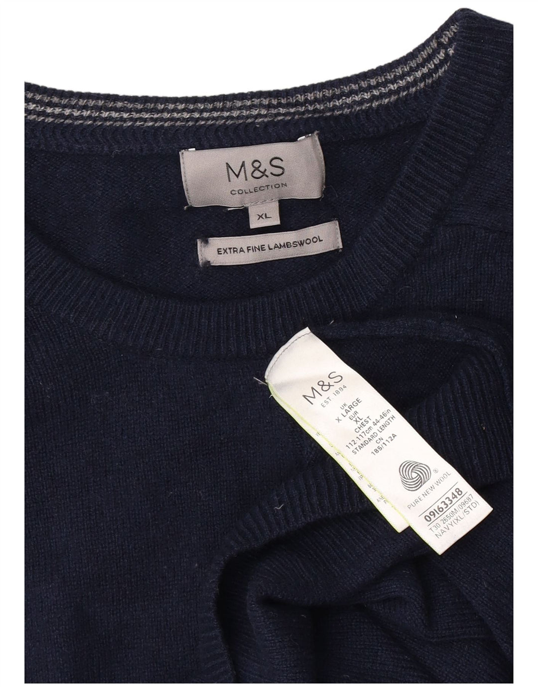 Marks & Spencer Mens Crew Neck Jumper Sweater XL Navy Blue Lambswool
