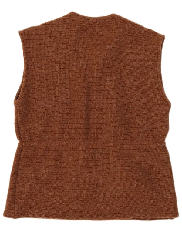 Vintage Womens Ruffle Front Vest Tank Top UK 16 Large Brown