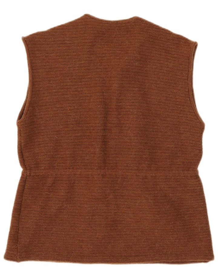 Vintage Womens Ruffle Front Vest Tank Top UK 16 Large Brown