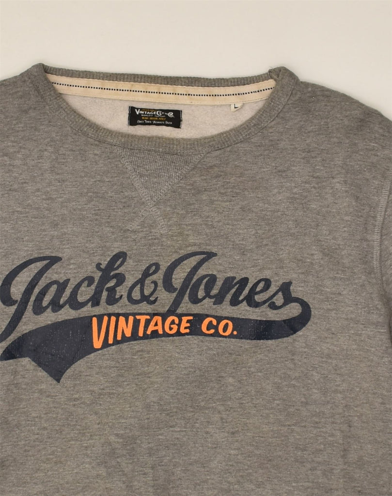 JACK & JONES Mens Graphic Sweatshirt Jumper Large Grey Cotton | Vintage Jack & Jones | Thrift | Second-Hand Jack & Jones | Used Clothing | Messina Hembry 