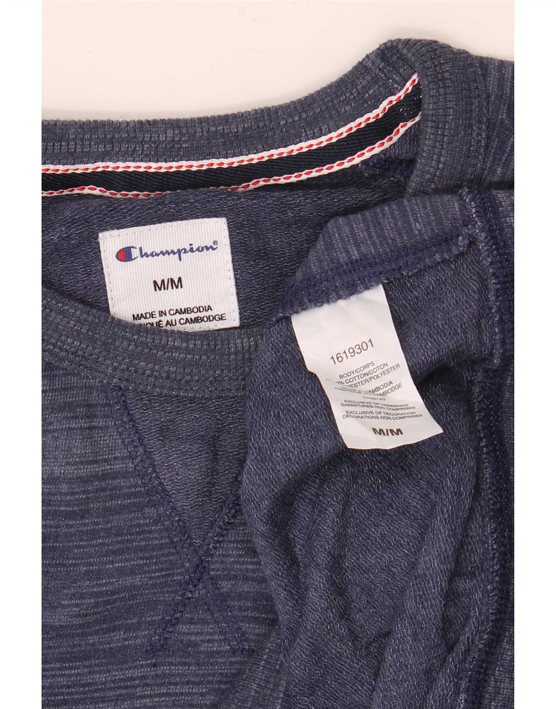 Champion Mens Sweatshirt Jumper Medium Navy Blue Striped Cotton
