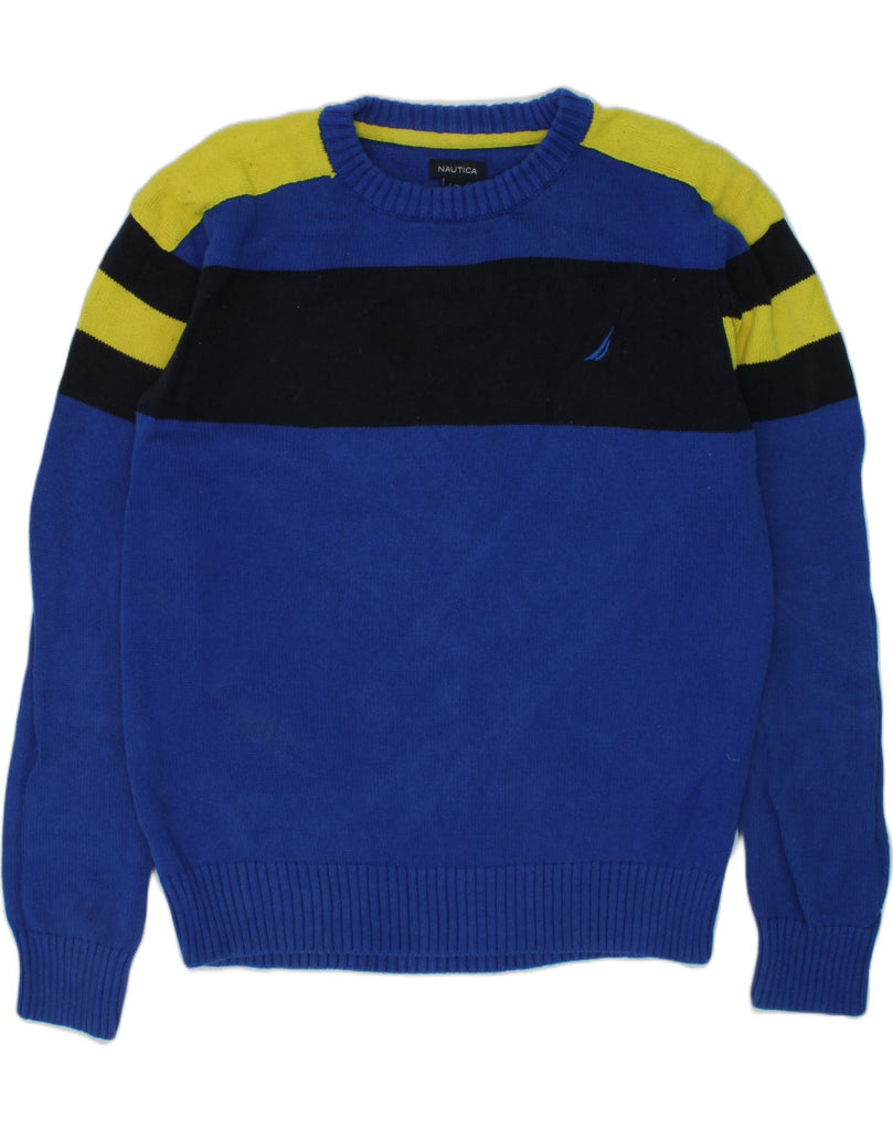 NAUTICA Boys Crew Neck Jumper Sweater 14-15 Years Large Blue Colourblock | Vintage Nautica | Thrift | Second-Hand Nautica | Used Clothing | Messina Hembry 