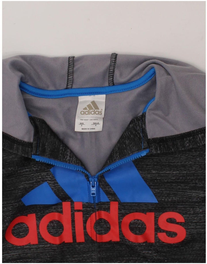 ADIDAS Boys Graphic Zip Hoodie Sweater 5-6 Years Grey Flecked Polyester Vintage Adidas and Second-Hand Adidas from Messina Hembry 