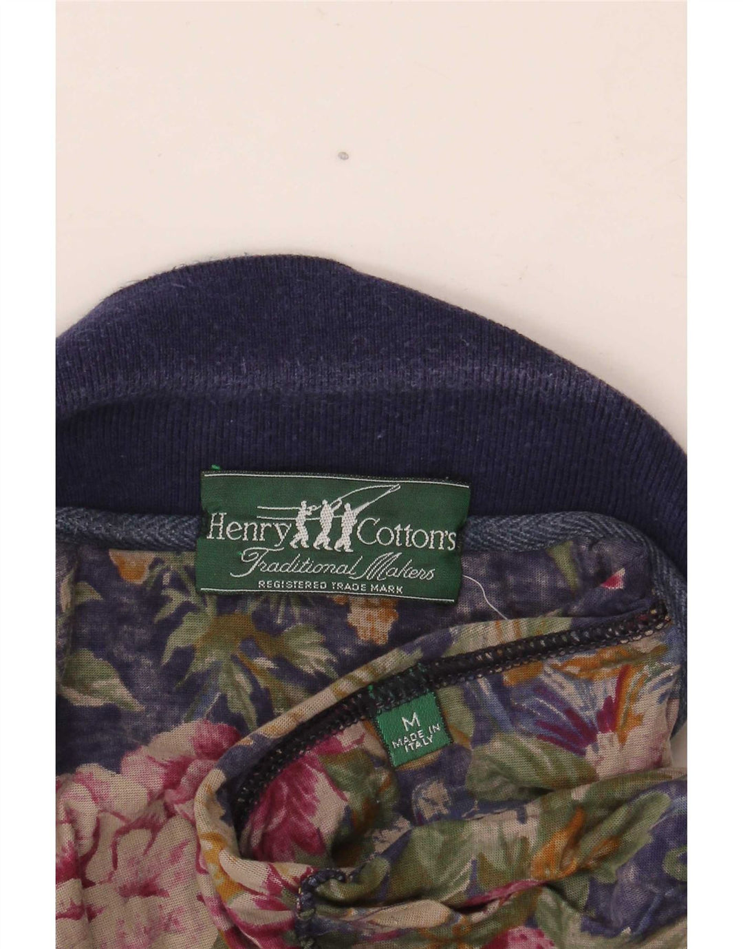 Henry Cottons Mens Polo Shirt Medium Navy Blue Floral