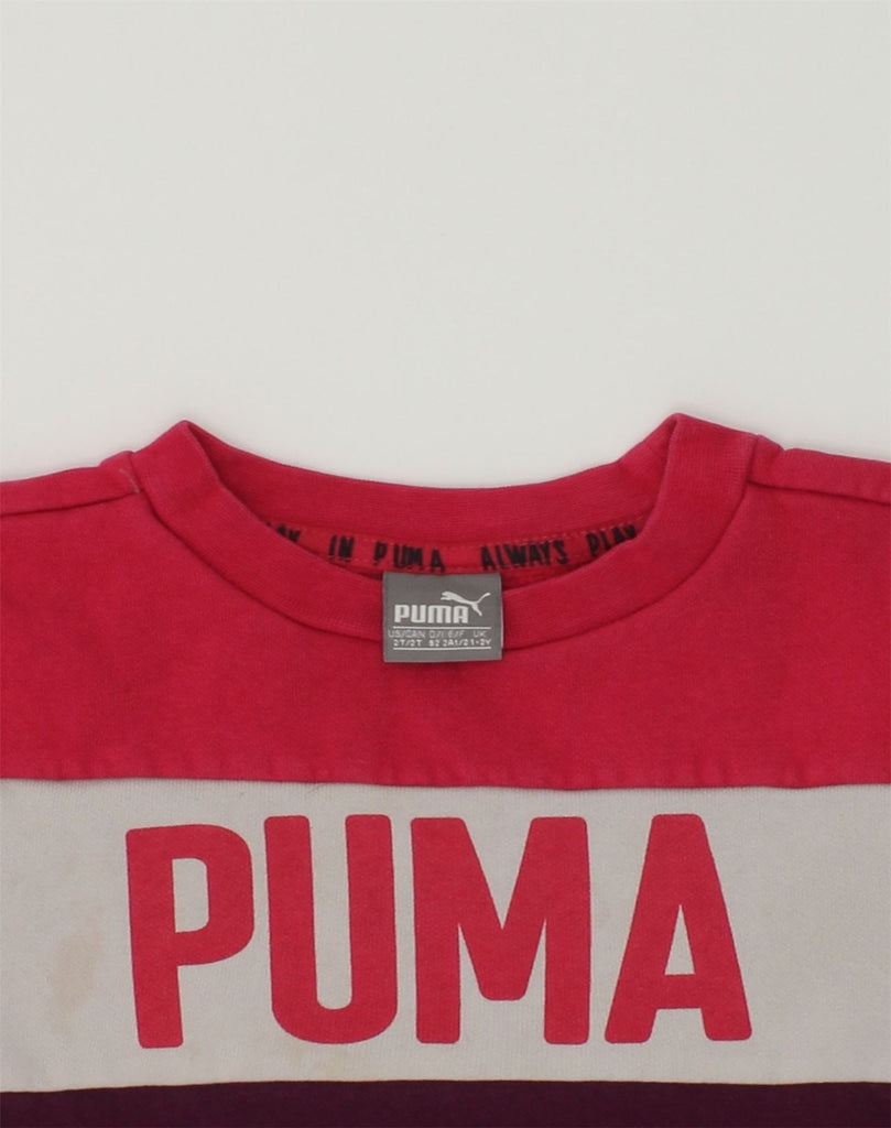 PUMA Baby Girls Graphic Sweatshirt Jumper 18-24 Months Red Colourblock | Vintage Puma | Thrift | Second-Hand Puma | Used Clothing | Messina Hembry 