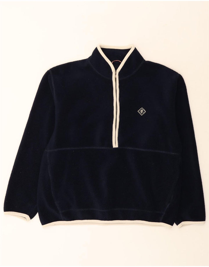 White Stuff Mens Zip Neck Fleece Jumper Large Navy Blue Polyester