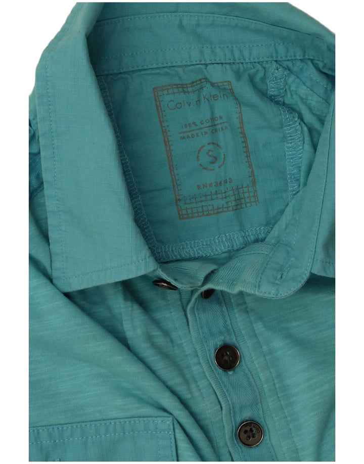 CALVIN KLEIN Mens Polo Shirt Small Blue Flecked Cotton