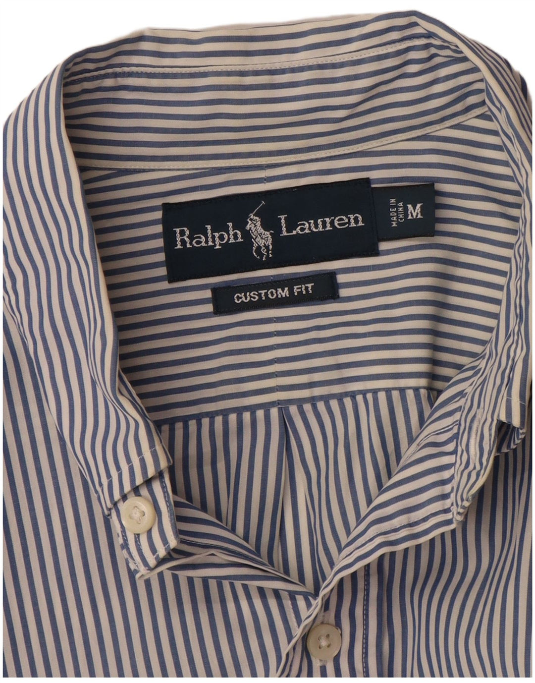 RALPH LAUREN Mens Custom Fit Shirt Medium Blue Striped Cotton
