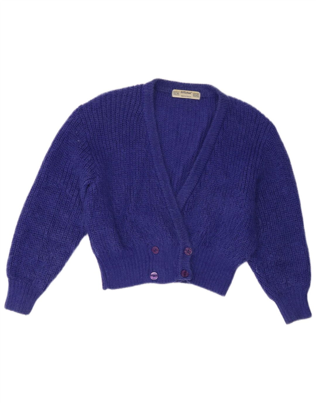 St Michael Womens Cardigan Sweater UK 12/14 Medium Blue Mohair