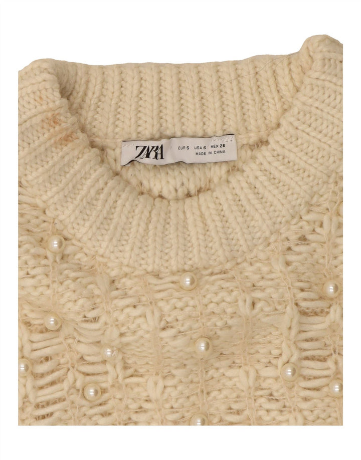 ZARA Womens Oversized Crop Crew Neck Jumper Sweater UK 10 Small Off White Vintage Zara and Second-Hand Zara from Messina Hembry 