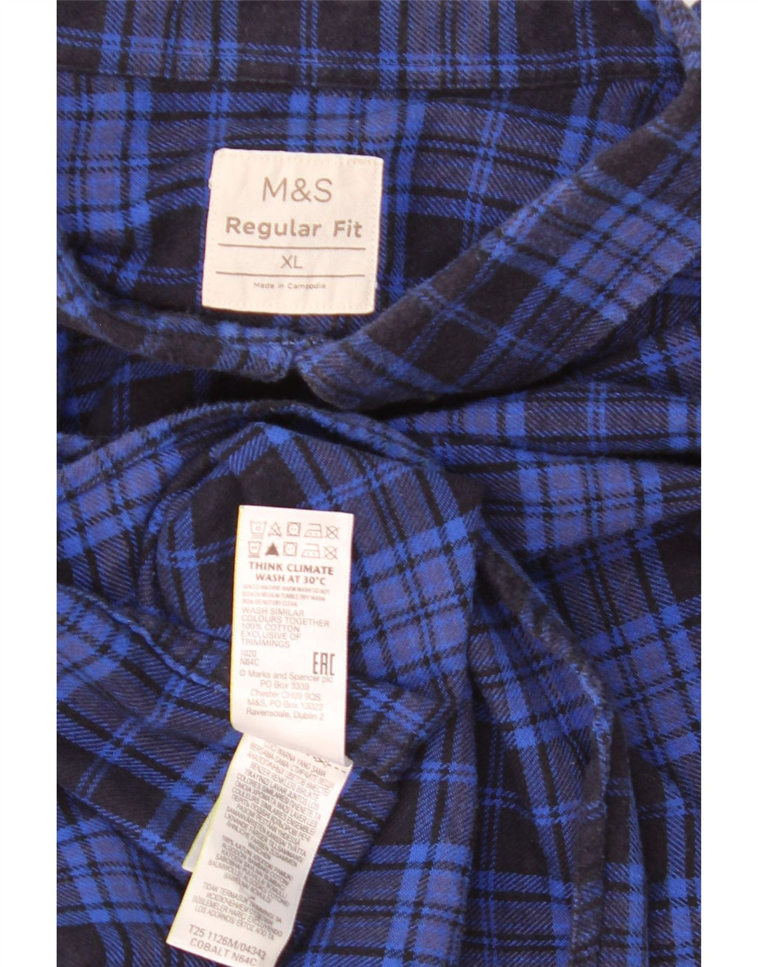 Marks & Spencer Mens Regular Fit Flannel Shirt XL Blue Check Cotton