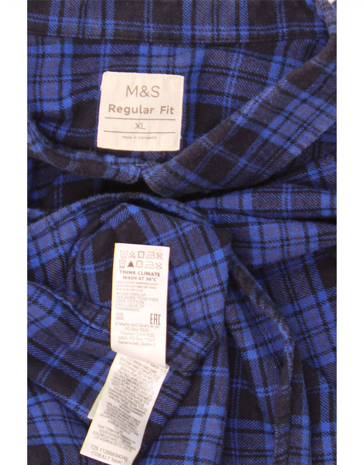 Marks & Spencer Mens Regular Fit Flannel Shirt XL Blue Check Cotton