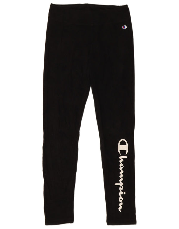 Champion Girls Graphic Leggings 9-10 Years Medium Black Cotton