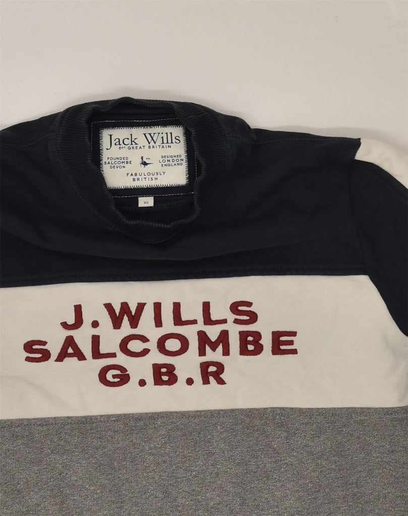 JACK WILLS Mens Graphic Sweatshirt Jumper XS Grey Colourblock Cotton | Vintage Jack Wills | Thrift | Second-Hand Jack Wills | Used Clothing | Messina Hembry 