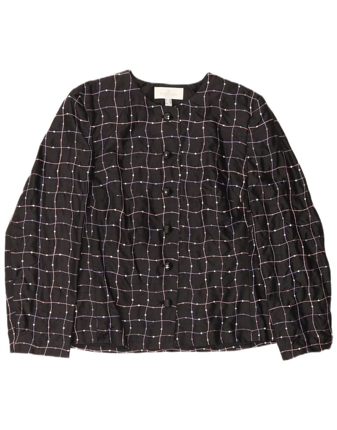 Elegance Womens Shirt Blouse UK 16 Large Black Check Silk