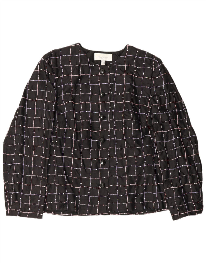 Elegance Womens Shirt Blouse UK 16 Large Black Check Silk