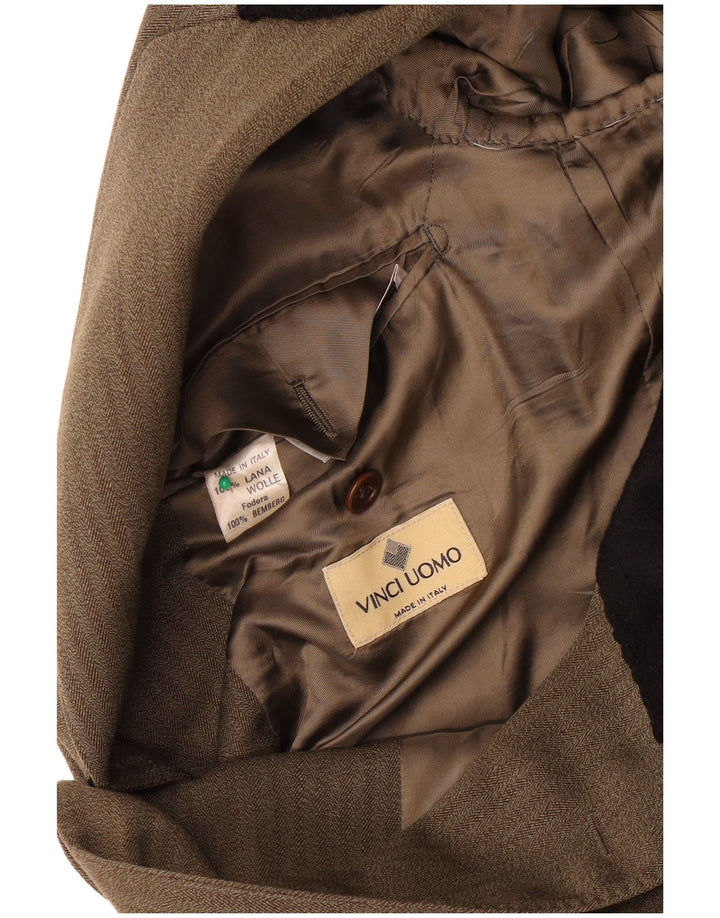 Vinci Mens Overcoat UK 40 Large Brown Herringbone Wool