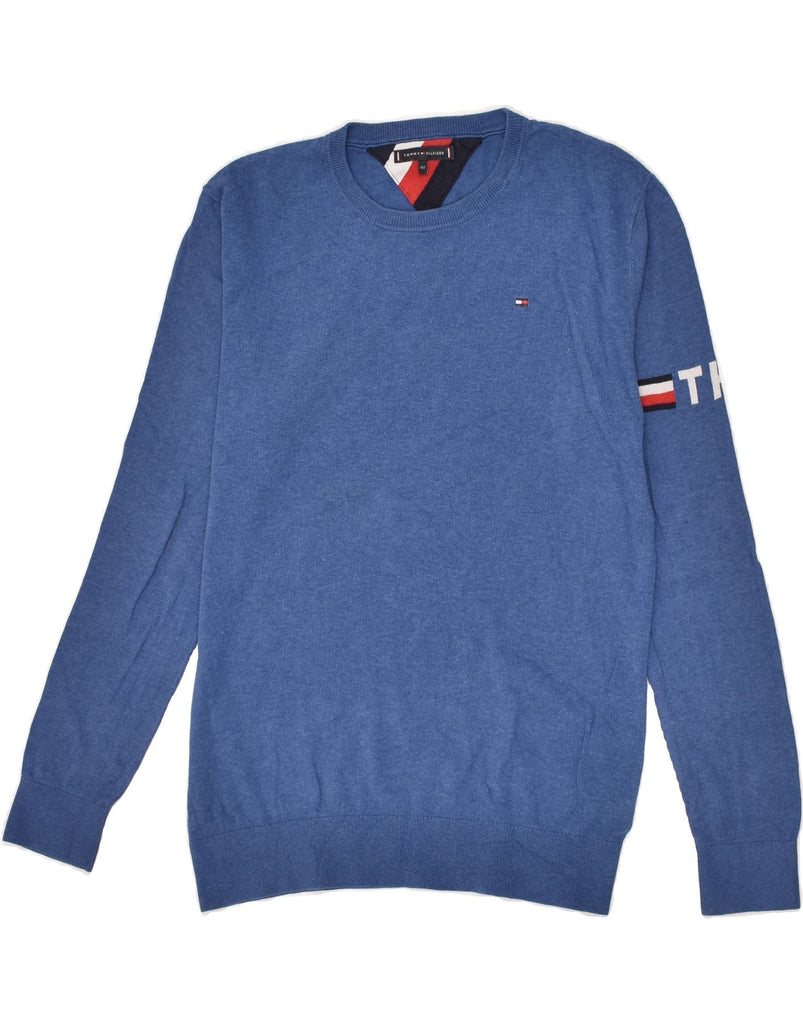 TOMMY HILFIGER Boys Crew Neck Jumper Sweater 11-12 Years Blue Cotton | Vintage Tommy Hilfiger | Thrift | Second-Hand Tommy Hilfiger | Used Clothing | Messina Hembry 