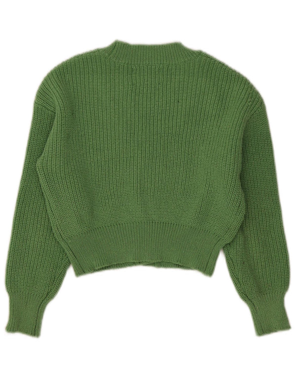 Zara Girls Crop Cardigan Sweater 9-10 Years Green Polyester