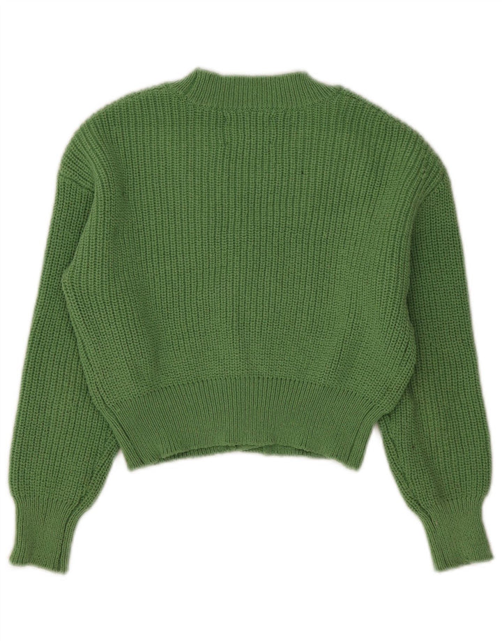 Zara Girls Crop Cardigan Sweater 9-10 Years Green Polyester