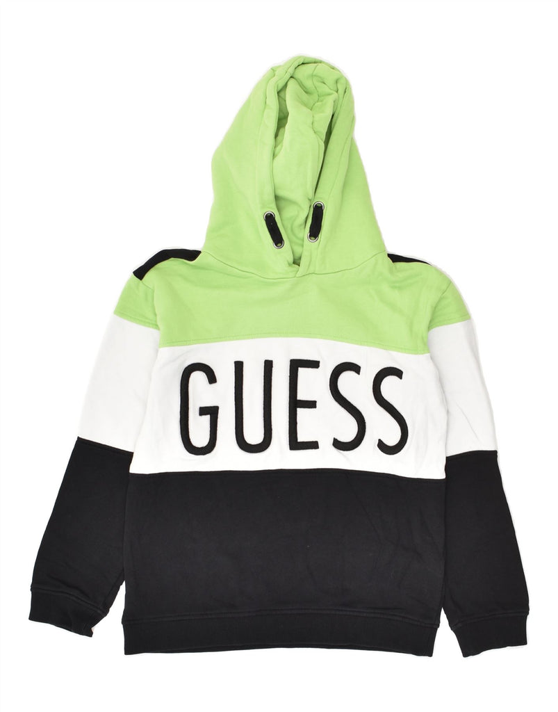 GUESS Boys Graphic Hoodie Jumper 11-12 Years Green Colourblock Cotton | Vintage Guess | Thrift | Second-Hand Guess | Used Clothing | Messina Hembry 