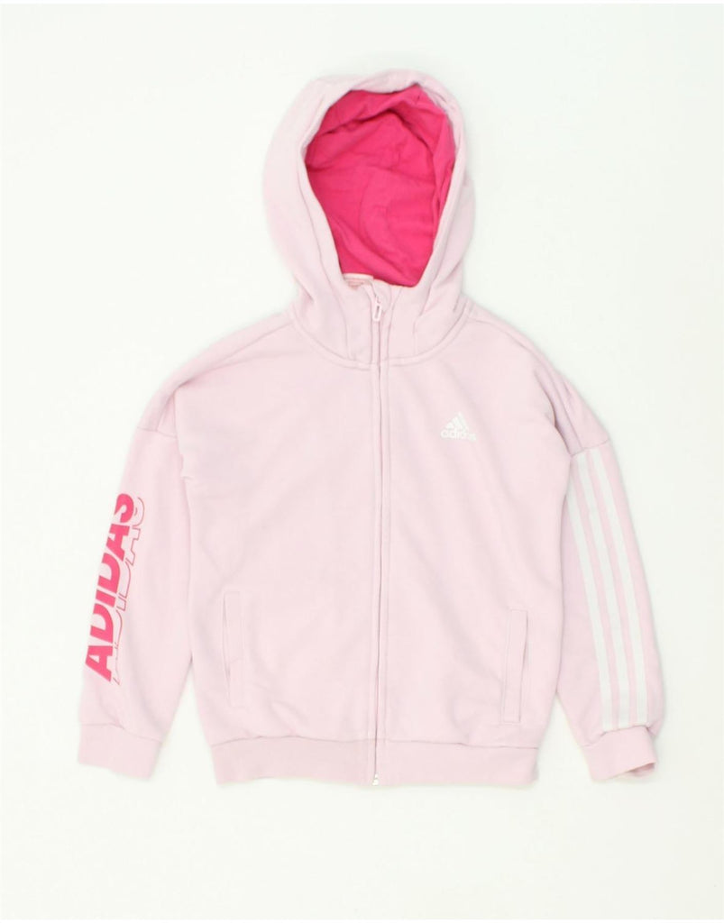 ADIDAS Girls Graphic Zip Hoodie Sweater 7-8 Years Pink Cotton | Vintage Adidas | Thrift | Second-Hand Adidas | Used Clothing | Messina Hembry 