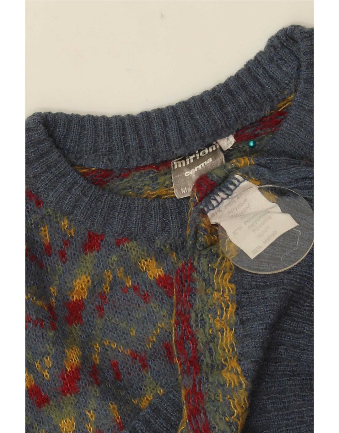 Miriam Mens Crew Neck Jumper Sweater Medium Grey Fair Isle Acrylic
