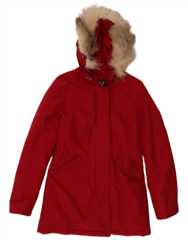 Woolrich Womens Hooded Oversized Padded Coat UK 10 Small Burgundy