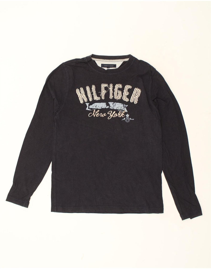 TOMMY HILFIGER Mens Graphic T-Shirt Long Sleeve Small Navy Blue Cotton | Vintage Tommy Hilfiger | Thrift | Second-Hand Tommy Hilfiger | Used Clothing | Messina Hembry 