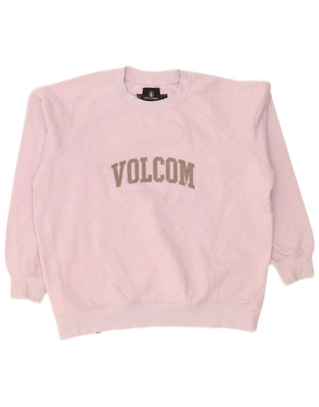 Volcom Womens Graphic Oversized Sweatshirt Jumper US 4/6 Small Pink Cotton