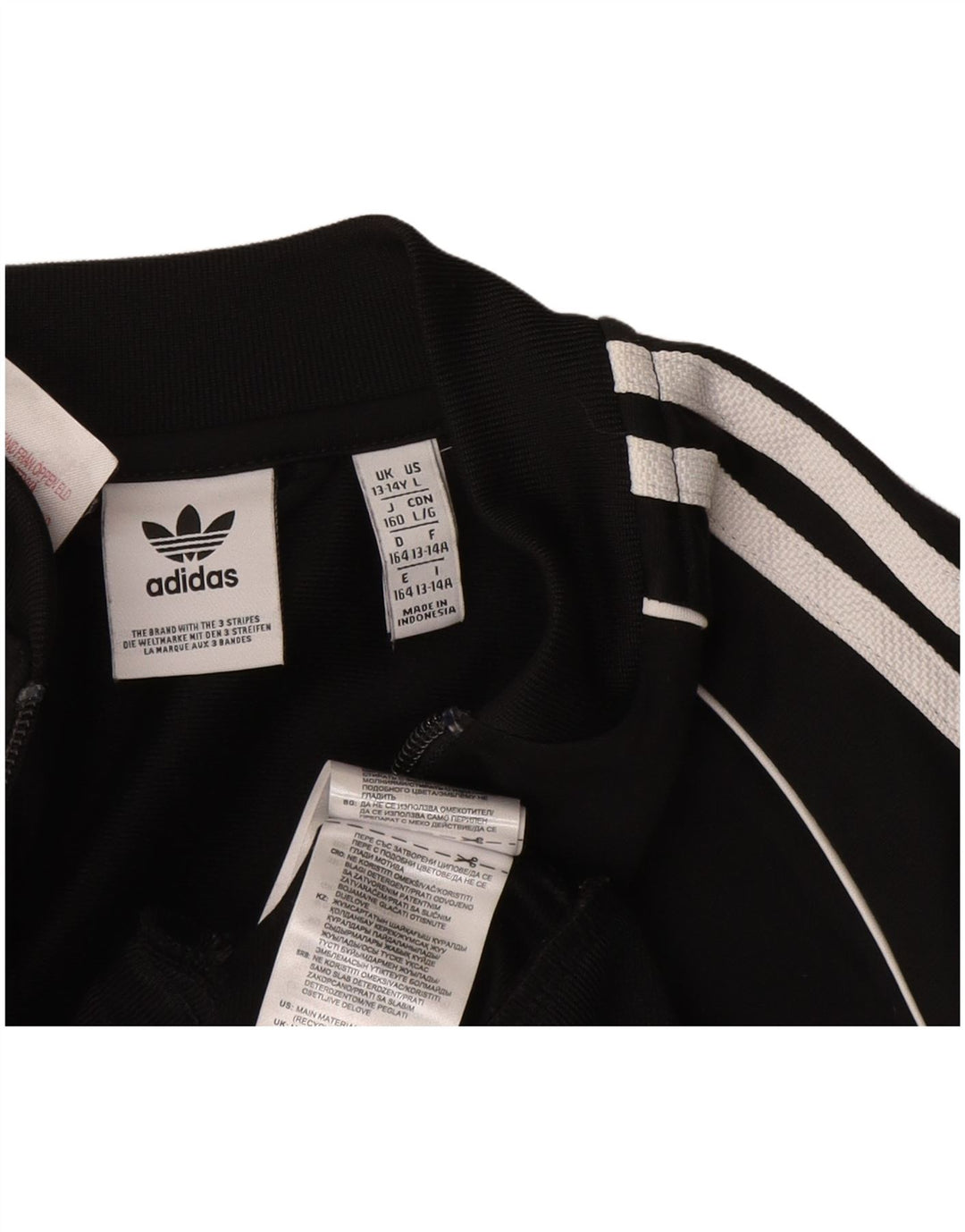 ADIDAS Boys Tracksuit Top Jacket 13-14 Years Black Polyester