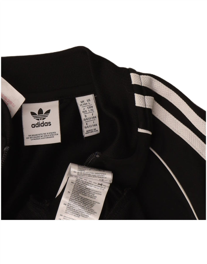 ADIDAS Boys Tracksuit Top Jacket 13-14 Years Black Polyester