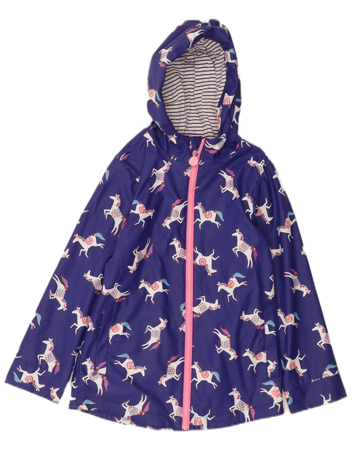 Joules Girls Abstract Pattern Rain Jacket 7-8 Years Blue Animal Print