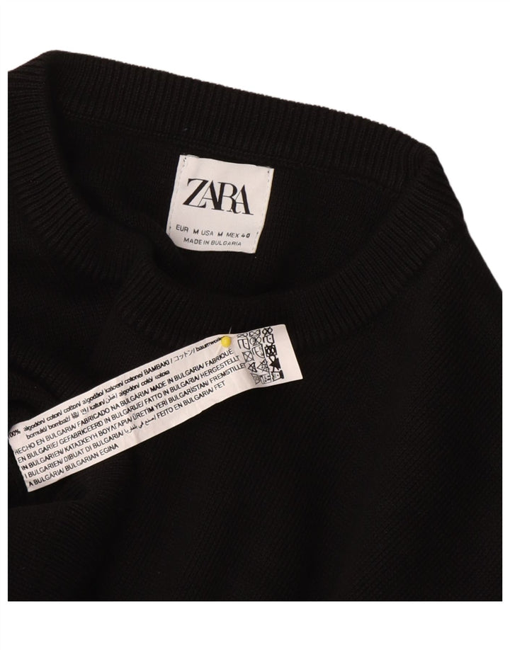 Zara Mens Crew Neck Jumper Sweater Medium Black Cotton