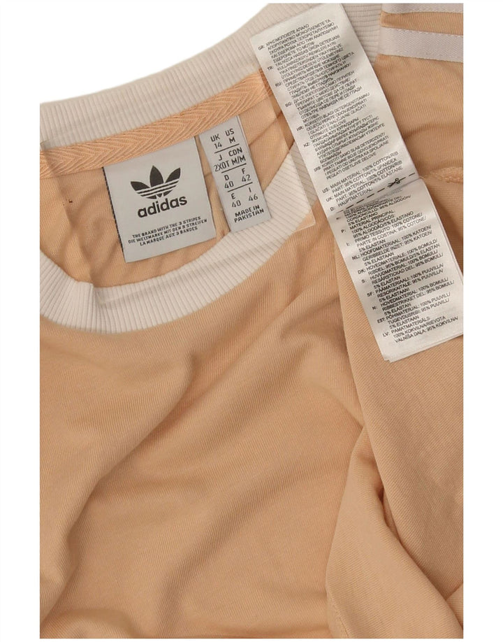 Adidas Womens T-Shirt Top UK 14 Medium Beige Cotton