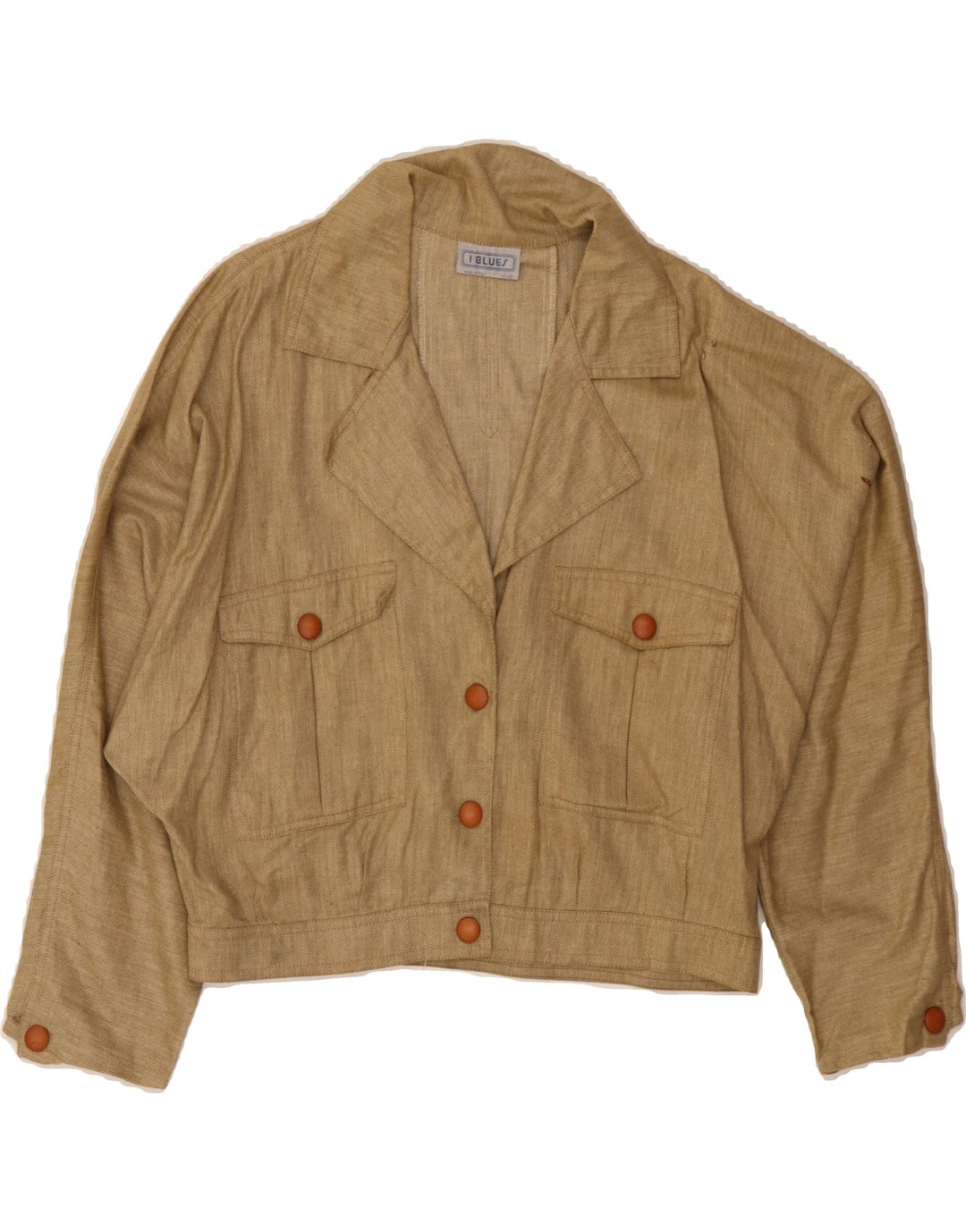 I BLUES Womens Crop Bomber Jacket IT 40 Small Beige Herringbone Cotton Vintage i Blues and Second-Hand i Blues from Messina Hembry 