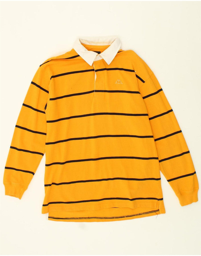 KAPPA Mens Long Sleeve Rugby Polo Shirt XL Yellow Striped Cotton | Vintage Kappa | Thrift | Second-Hand Kappa | Used Clothing | Messina Hembry 